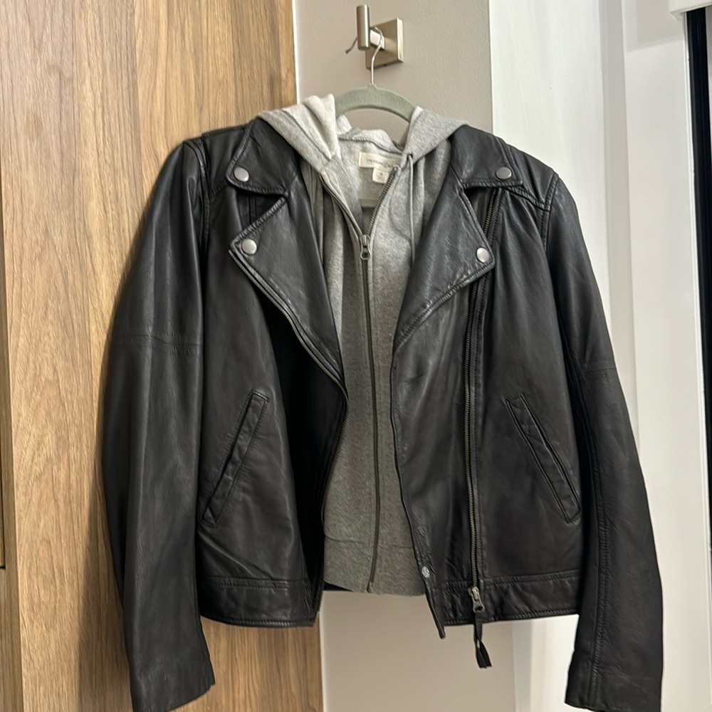 Worn once! Treasure and Bond 100% leather moto jacket with detachable hood